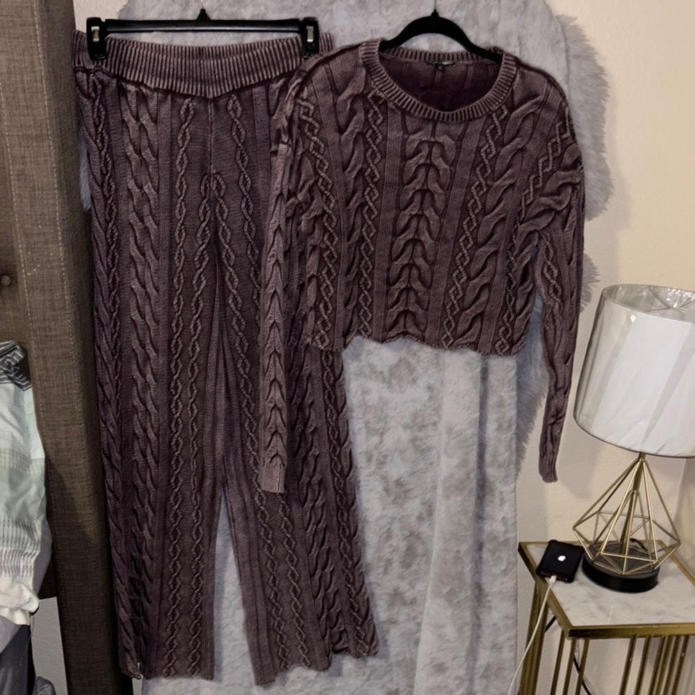 Fashion Nova Cable Knit Set in Mauve